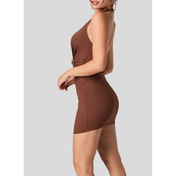 Halara Deep V Neck Halter Backless Ruched Bodycon Mini Casual Dress Sz Large Bro - Picture 9 of 14